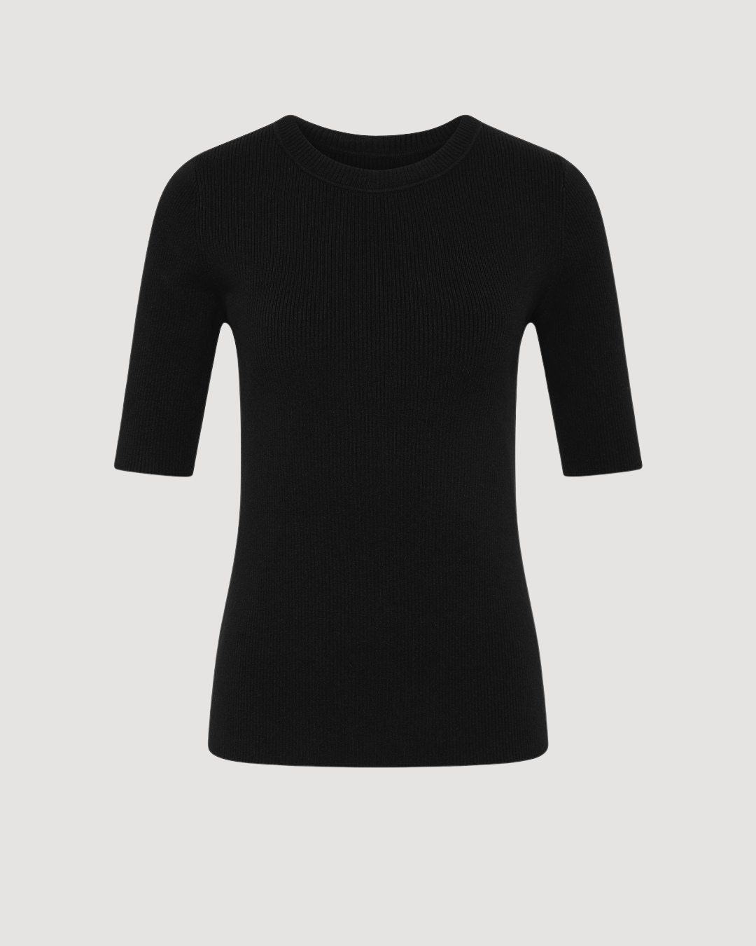 Knit Rib Half Sleeve Top in Black