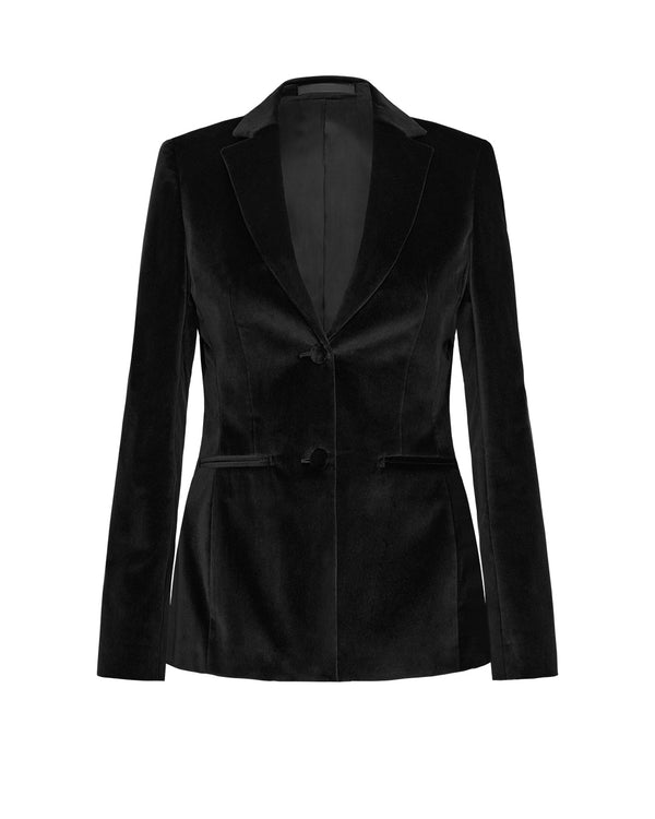 Italian Cotton Velvet Tailored Blazer in Black (Preorder)