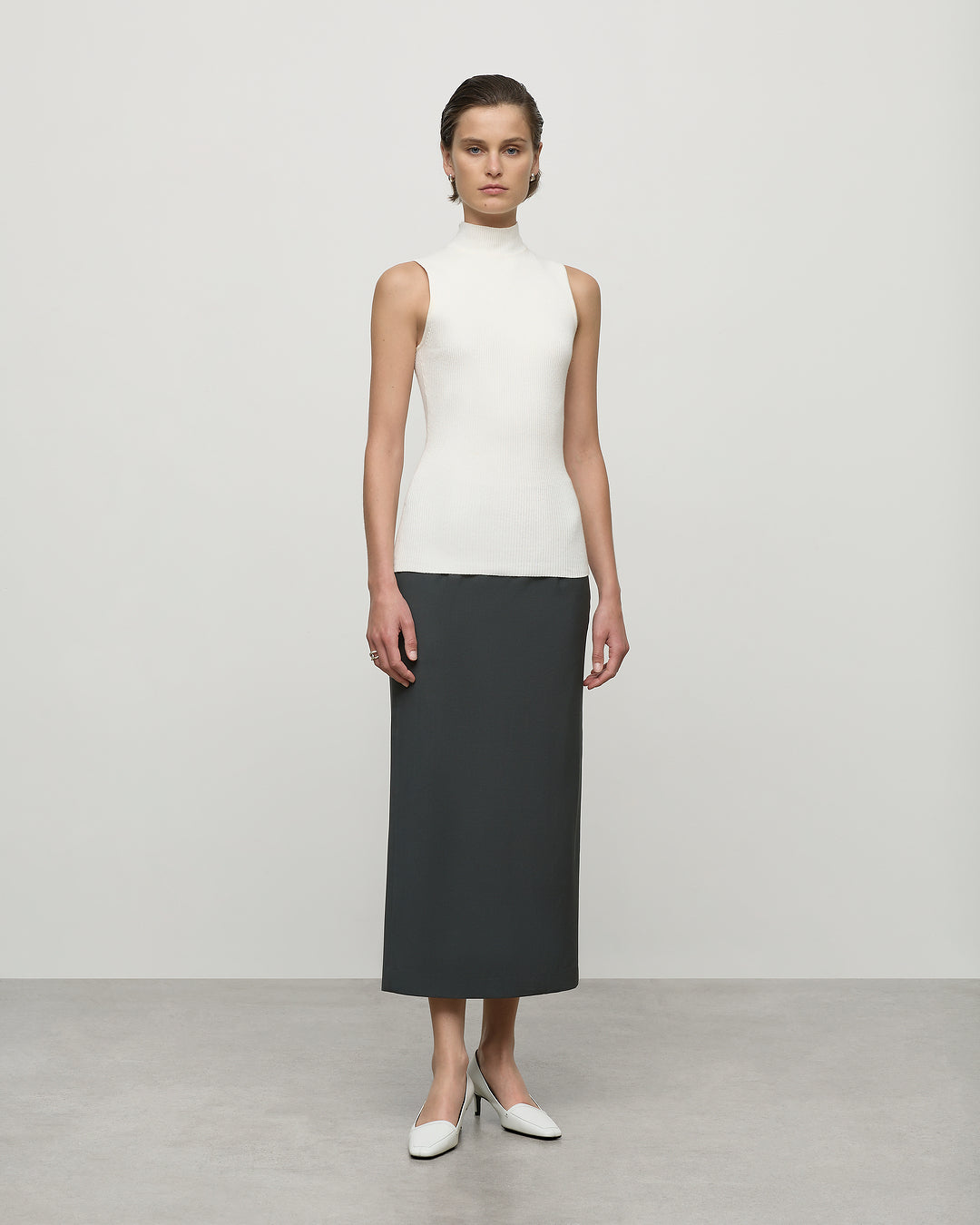 Mock Neck Ribbed Top in Ivory