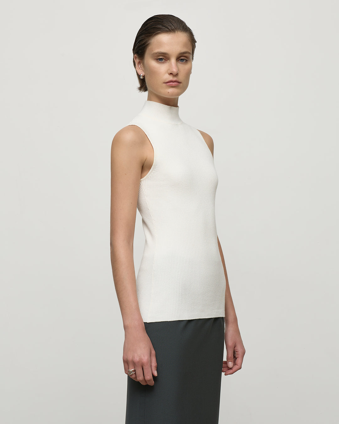 Mock Neck Ribbed Top in Ivory