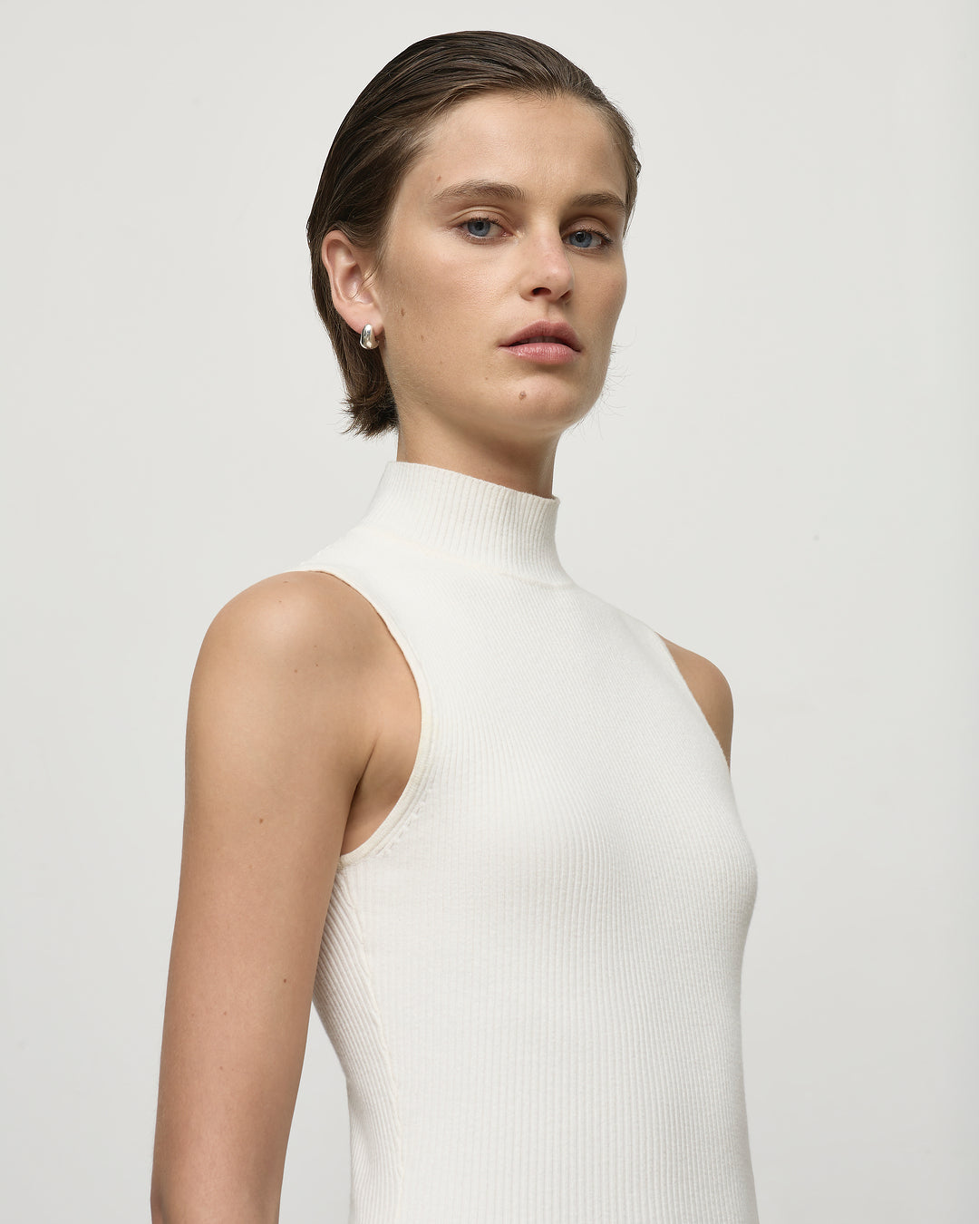 Mock Neck Ribbed Top in Ivory