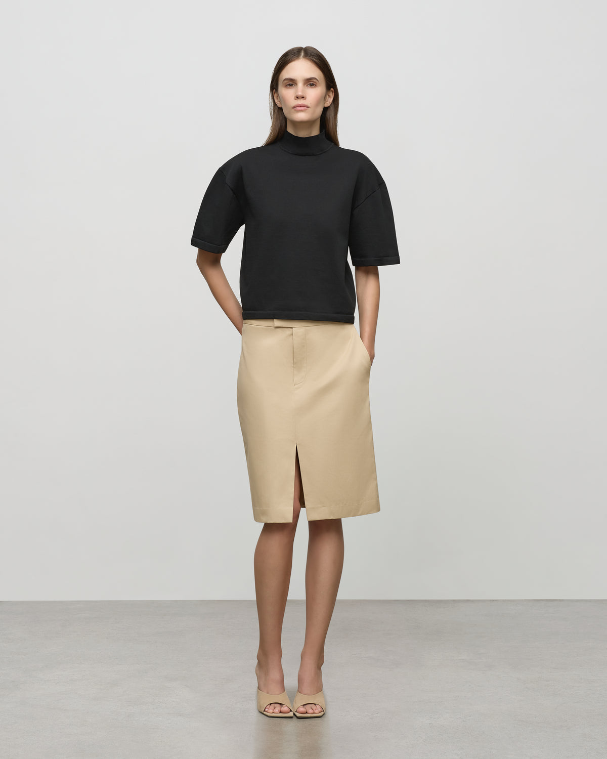 Mock Neck Half Sleeve Knit Top in Black