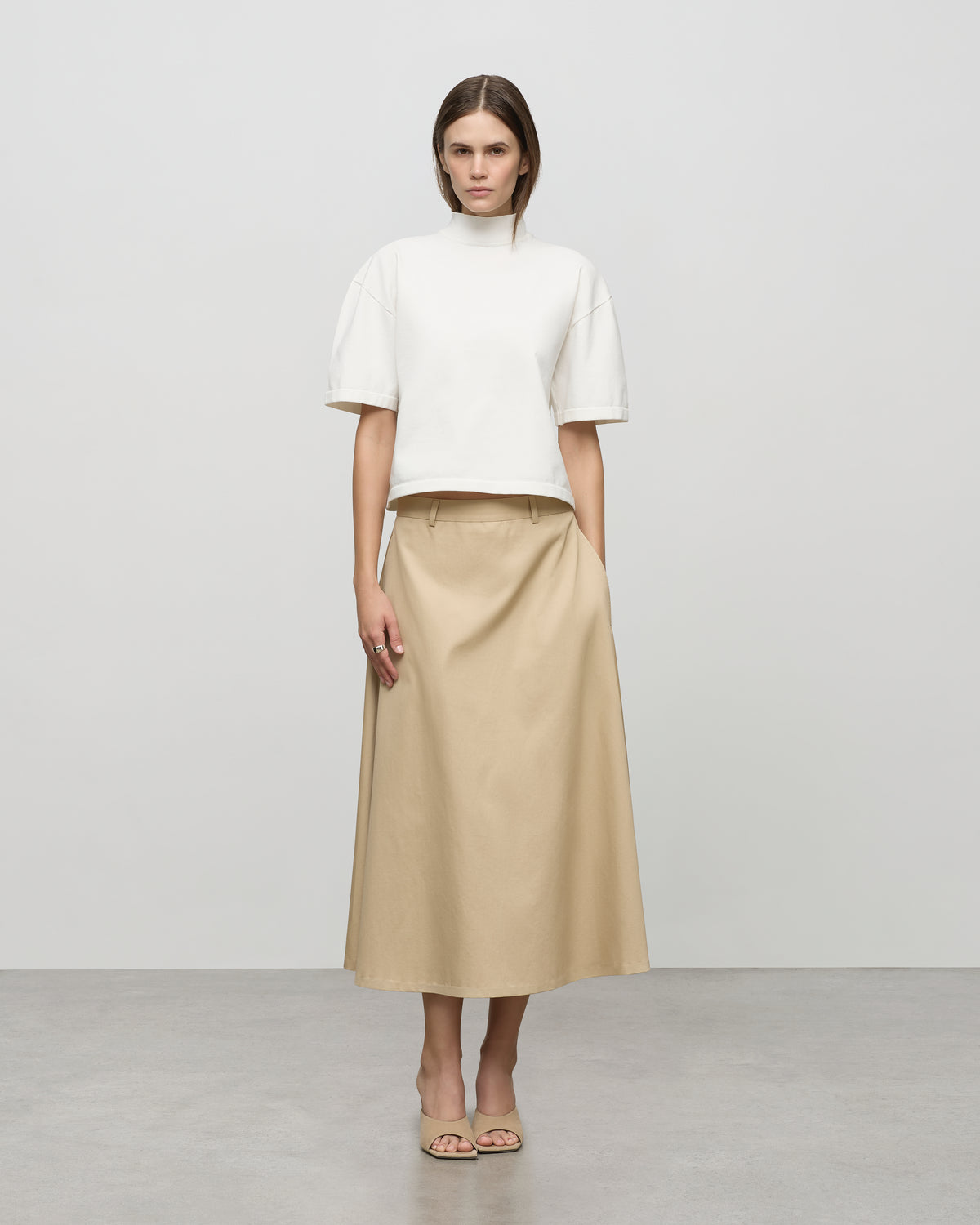 Mock Neck Half Sleeve Knit Top in Ivory
