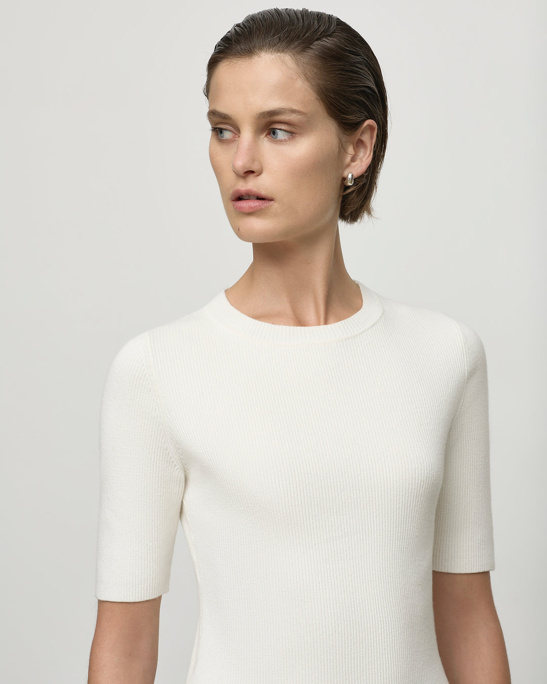 Knit Rib Half Sleeve Top in Ivory