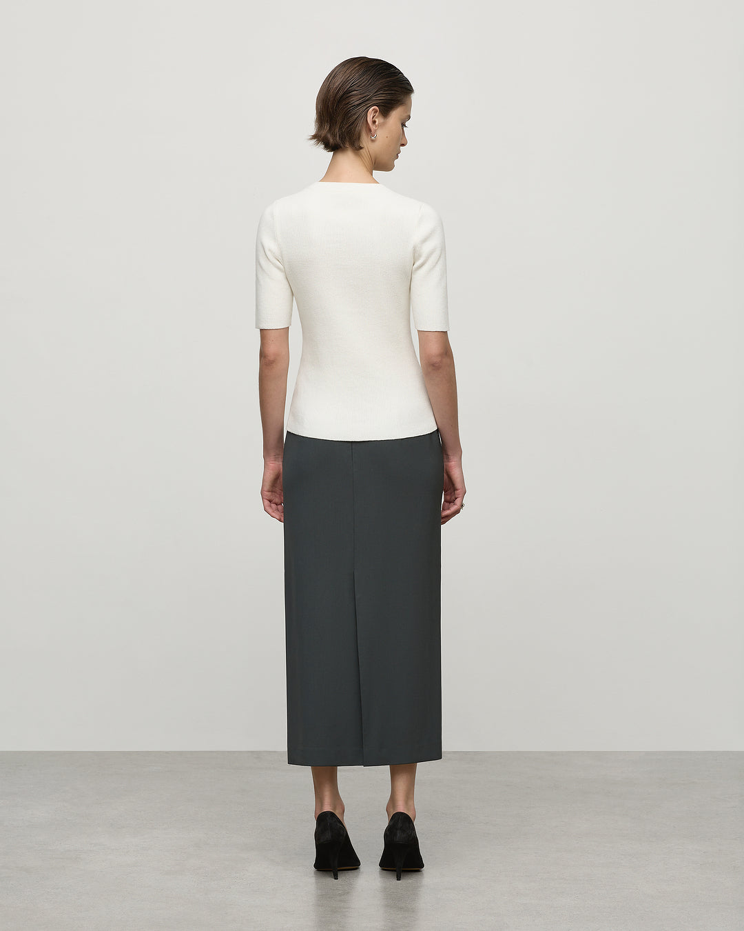 Knit Rib Half Sleeve Top in Ivory