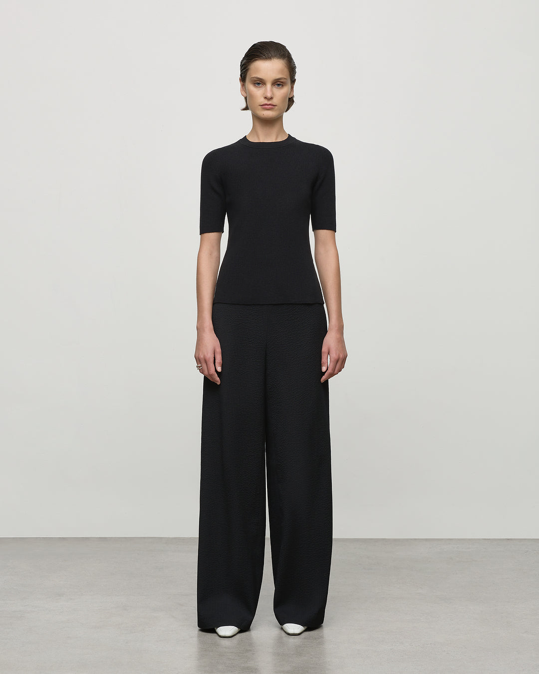 Knit Rib Half Sleeve Top in Black