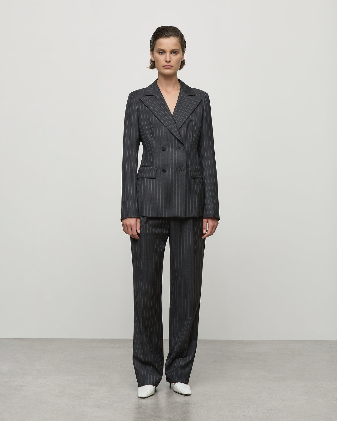 Lucille Blazer in Charcoal Pinstripe