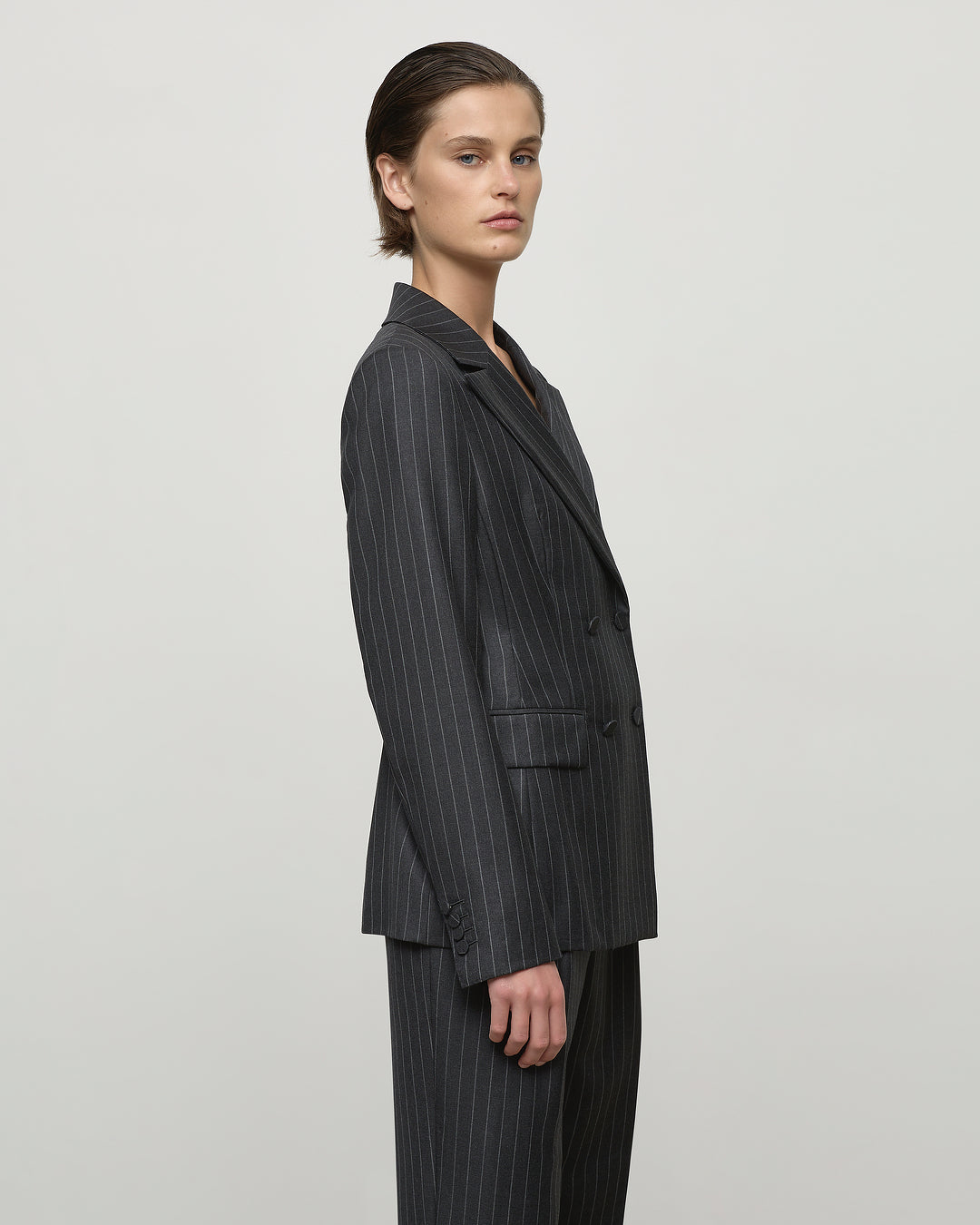 Lucille Blazer in Charcoal Pinstripe