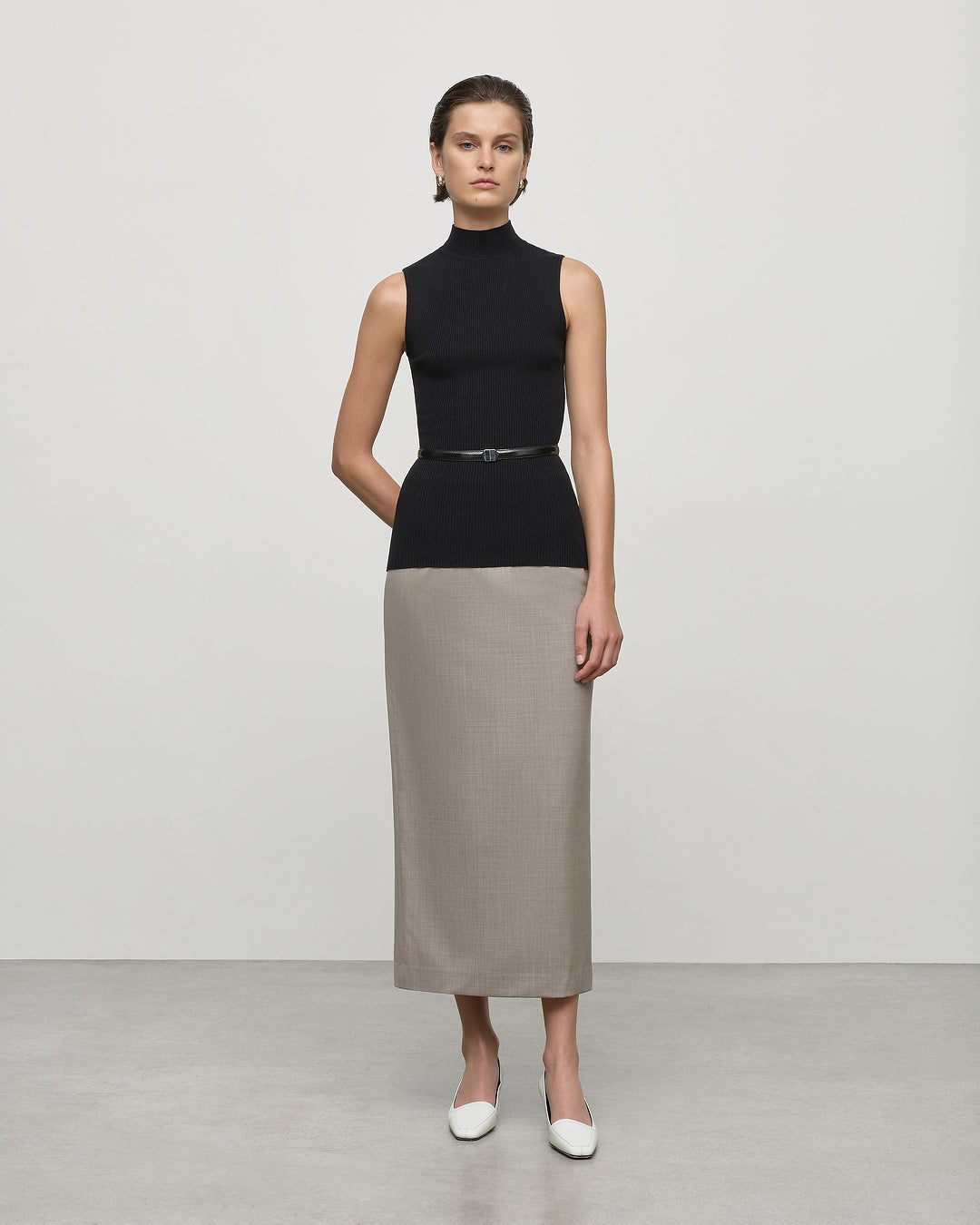 Mock Neck Ribbed Top in Black