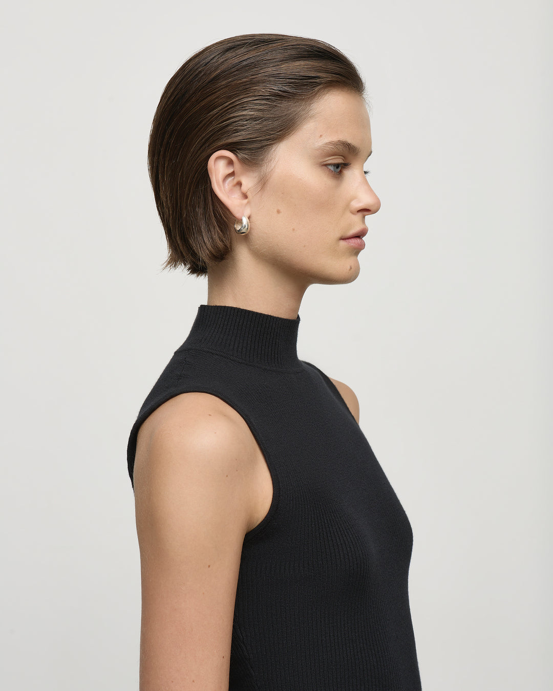 Mock Neck Ribbed Top in Black