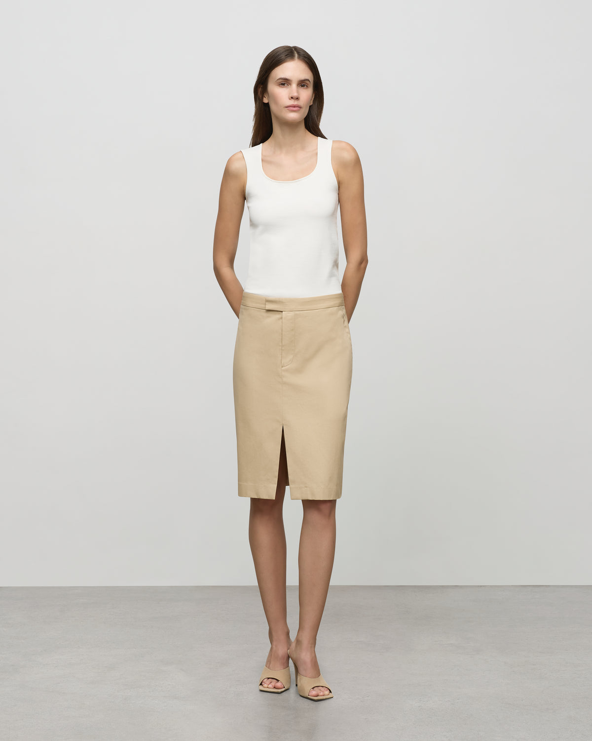 Split Knee-Length Skirt in Sandstone