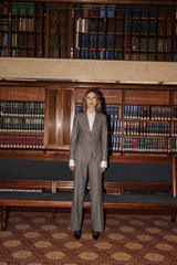 Italian Wool Flannel Tailored Trouser in Gingham Grey