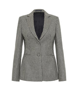 Italian Wool Flannel Tailored Blazer in Gingham Grey