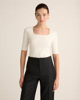 Organic Supima Crepe Half Sleeve Top with Mint® and SmartTemp® in Ivory