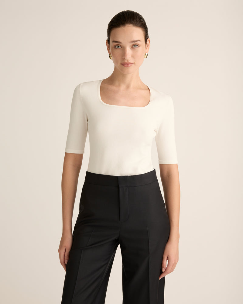 Organic Supima Crepe Half Sleeve Top with Mint® and SmartTemp® in Ivory