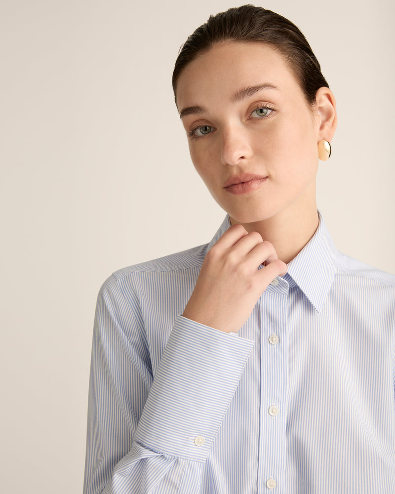 Classic Fit Low Wrinkle Cotton Shirt in Riviera Blue Stripe