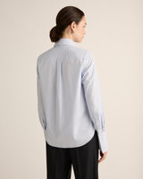 Classic Fit Low Wrinkle Cotton Shirt in Riviera Blue Stripe