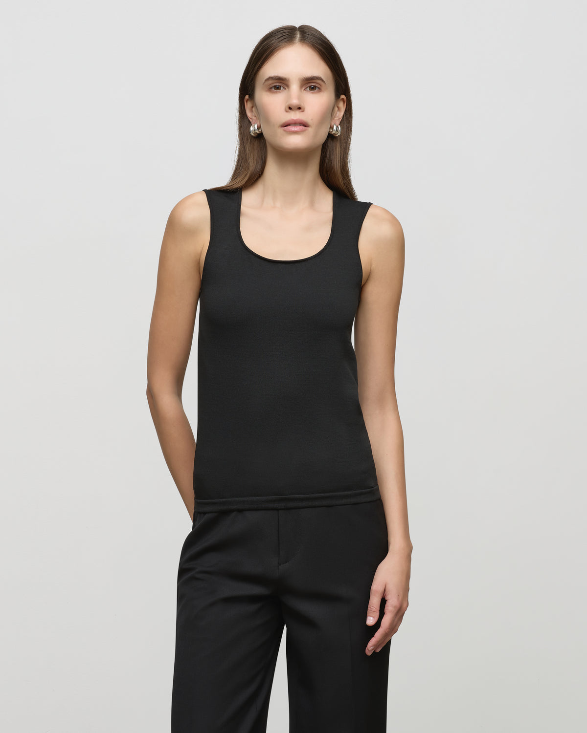 Scoop Neck Knit Tank in Black