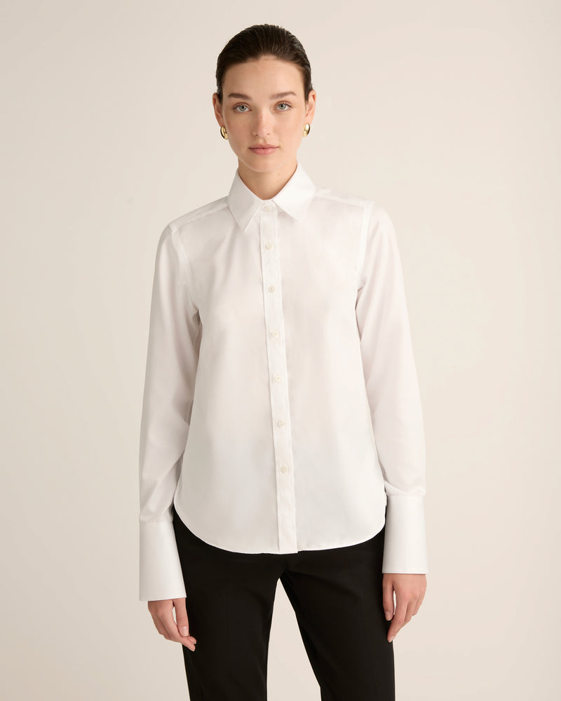Classic Fit Low Wrinkle Cotton Shirt in White Poplin