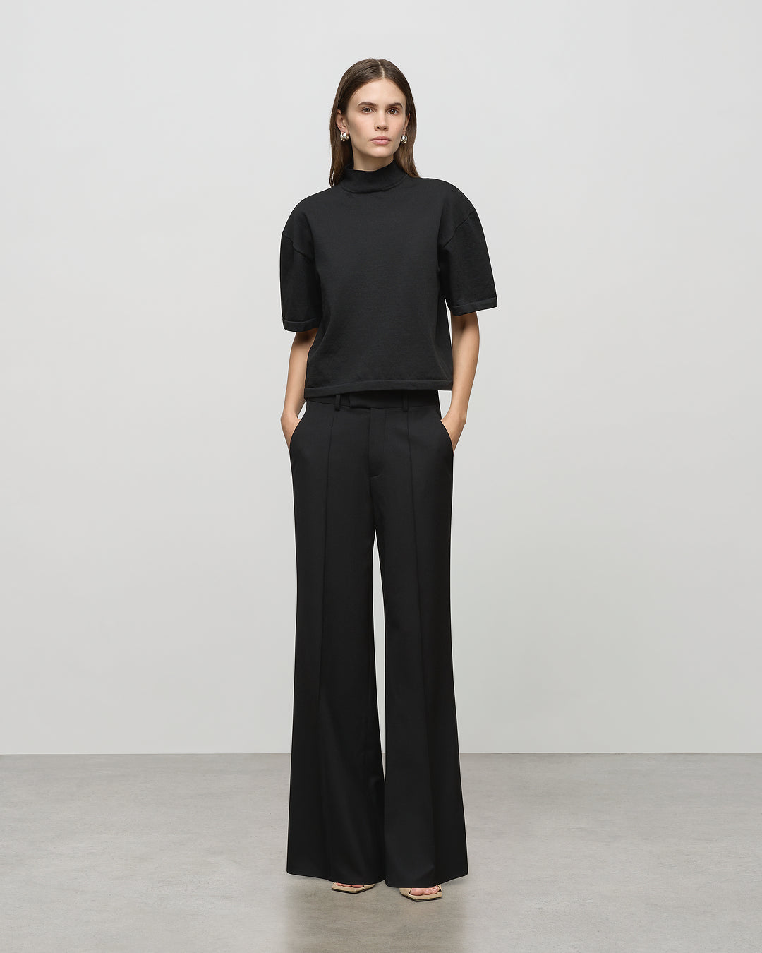 Mock Neck Half Sleeve Knit Top in Black