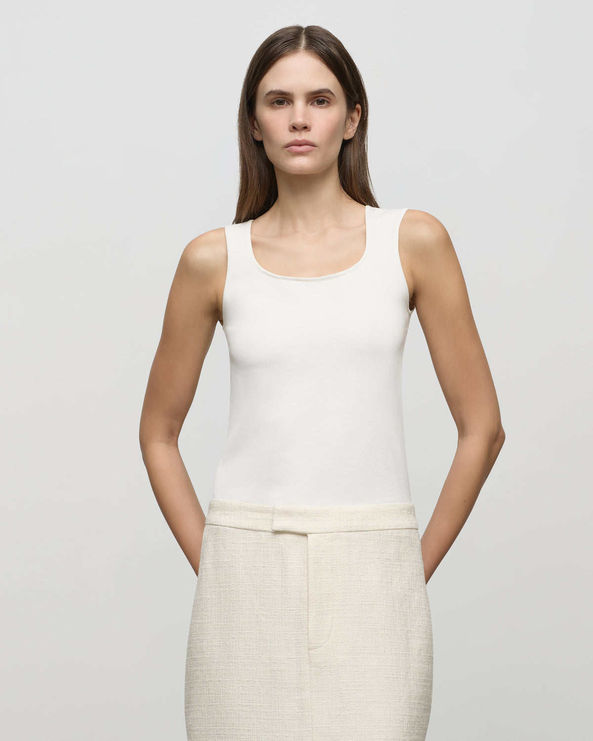 Scoop Neck Knit Tank in Ivory