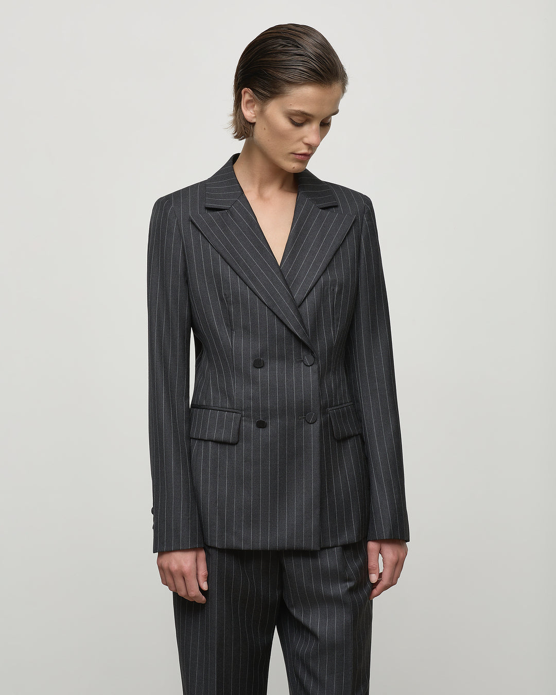 Lucille Blazer in Charcoal Pinstripe