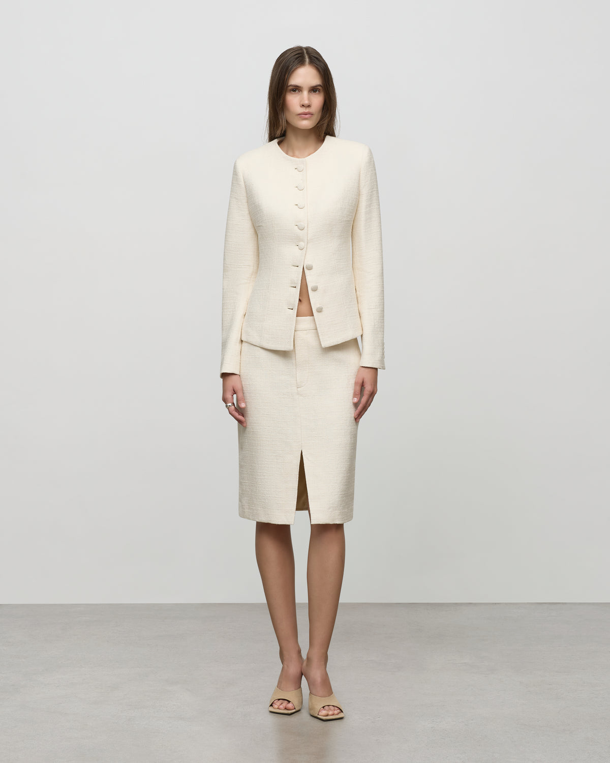 Split Knee-Length Skirt in Ivory