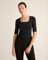 Organic Supima Crepe Half Sleeve Top with Mint® and SmartTemp® in Vintage Navy