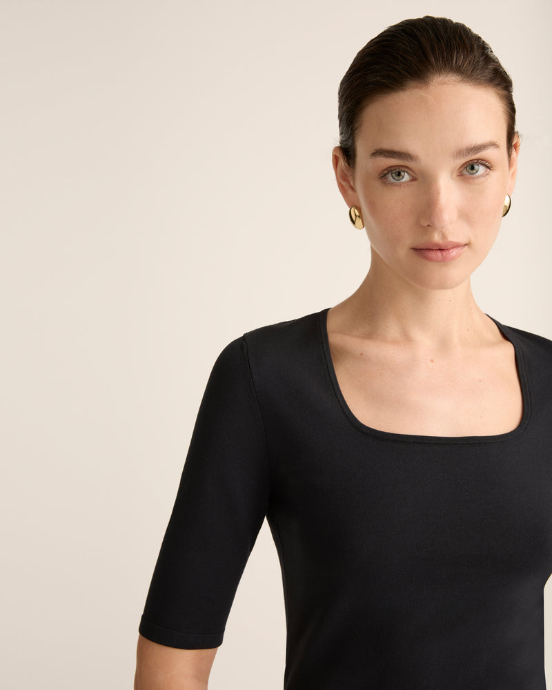 Organic Supima Crepe Half Sleeve Top with Mint® and SmartTemp® in Vintage Navy