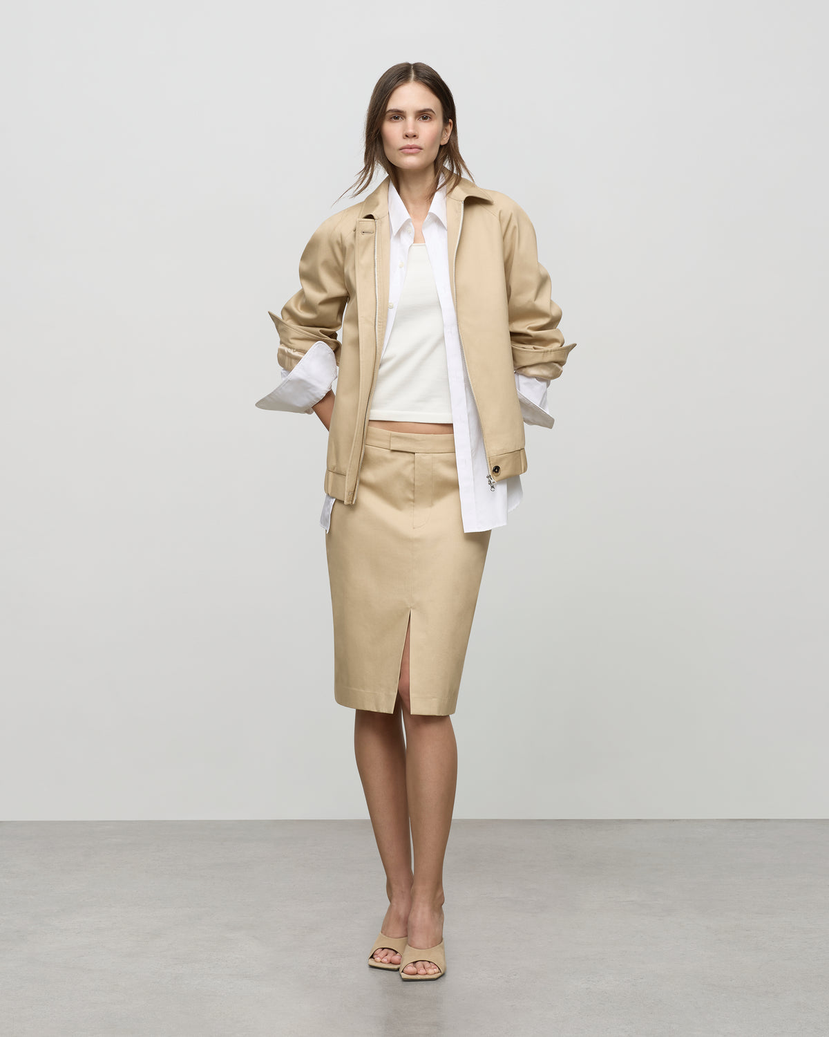 Split Knee-Length Skirt in Sandstone