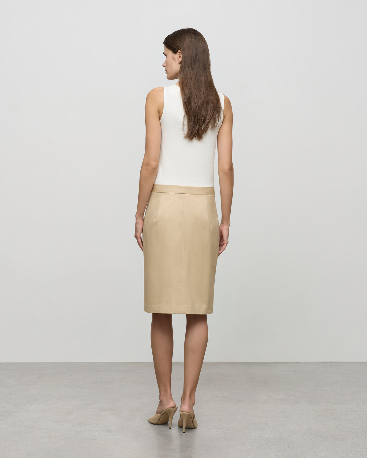 Split Knee-Length Skirt in Sandstone